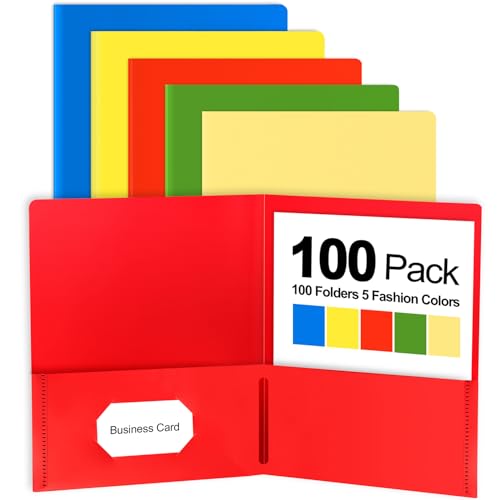 Habgp 100 Stück Kunststoff-Ordner mit Taschen, 5 Farben, strapazierfähig, zwei Taschen, Visitenkartenhalter für Büro, Schule, Geschäftslebenslauf von habgp