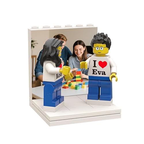 hadefa Personalisierte Foto-Baustein-Figur – Personalisierte Puppe mit Hintergrund, Frisur, Kleidung und Text – einzigartig für Jahrestag, Hochzeit (Doppelperson) von hadefa