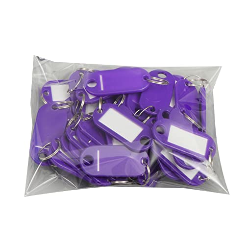 haiaxx 50 Stück Schlüssel-Etiketten mit geteiltem und beschriftbarem Fenster, Schlüssel-Identifizierer, Gepäck-Schlüsselanhänger-Etikett, Schlüsselringe, Lila von haiaxx
