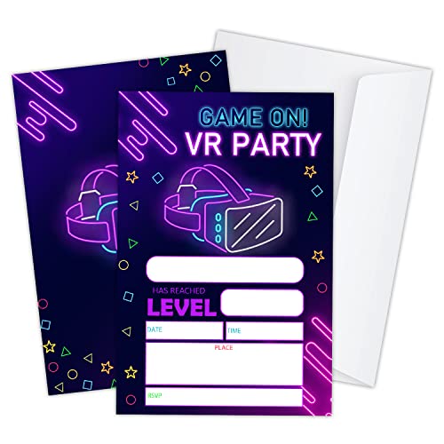 haipino VR-Party-Einladungen, Virtual-Reality-Geburtstagsparty-Einladungen für Teenager, Jungen, Mädchen, VR-Gaming-Party-Einladungen, Virtual-Reality-Spiele-Einladungen (20 Sets, 10,2 x 15,2 cm von haipino