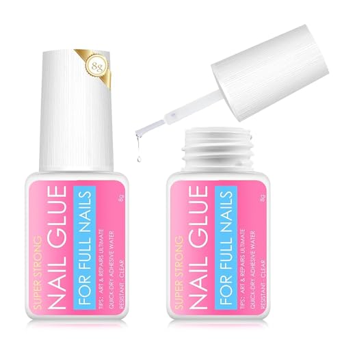 2 * 8g Extra starker Kleber für künstliche Nägel,Strapazierfähige und Llanglebige Press-on-Nägel,Schnell Trocknender und Langlebiger Kleber für Nail Art für gebrochene Nägel von halercay