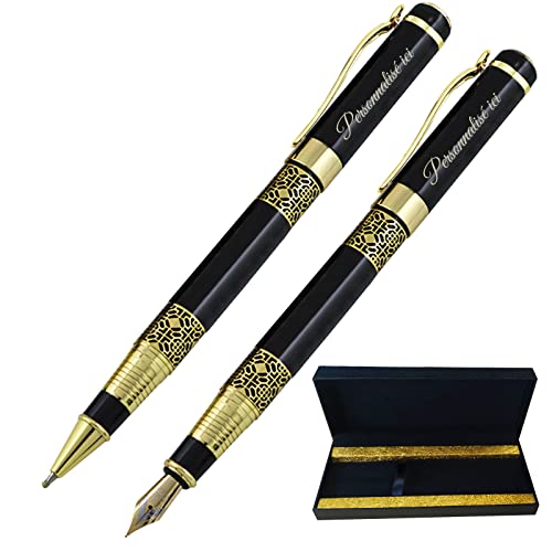 Füllfederhalter mit Holzmaserung, Individuelle Stifte mit Text, Personalisiertes Füllfederhalter-Kugelschreiber-Set mit Geschenkbox für Abschlussfeier, Business, Journaling-Schwarz Füllfederhalter mit Holzmaserung, Individuelle Stifte mit Text, Personalisiertes Füllfederhalter-Kugelschreiber-Set mit Geschenkbox für Abschlussfeier, Business, Journaling-Schwarz von half-acre square pond