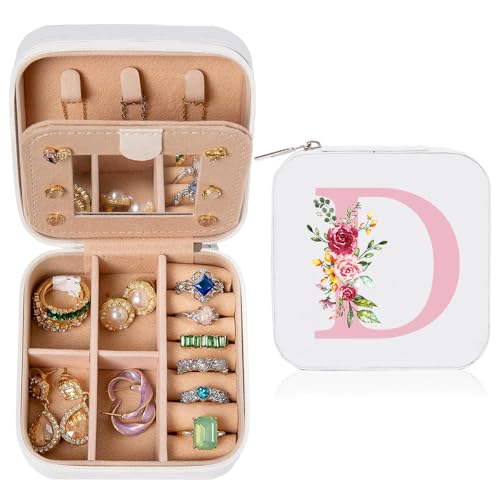 Kleine Schmuckschatulle für Mädchen, Reise Schmuckschatulle Damen, Mini PU Leder Schmuckkästchen, Jewelry Box Schmuckbox Organizer für Halsketten Ohrring Ring, Geschenke für Hochzeit Braut (D) von hamatata