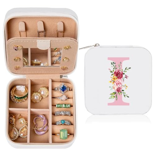 Schmuckkästchen Reise, Kleine Schmuckschatulle für Damen, Reiseschmuckaufbewahrung mit Spiegel, PU-Leder Schmucketui Schmuckbox für Ringe Armbänder Ohrringe Halskette, Geschenk für Geburtstag(I) von hamatata