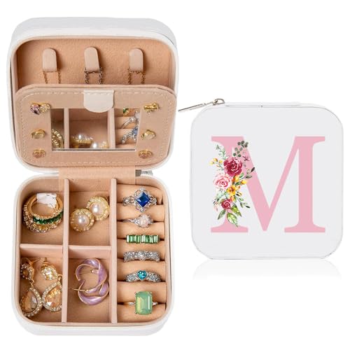 Schmuckkästchen Reise, Kleine Schmuckschatulle für Damen, Reiseschmuckaufbewahrung mit Spiegel, PU-Leder Schmucketui Schmuckbox für Ringe Armbänder Ohrringe Halskette, Geschenk für Geburtstag(M) von hamatata