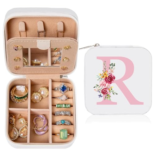 Schmuckkästchen Reise, Kleine Schmuckschatulle für Damen, Reiseschmuckaufbewahrung mit Spiegel, PU-Leder Schmucketui Schmuckbox für Ringe Armbänder Ohrringe Halskette, Geschenk für Geburtstag(R) von hamatata