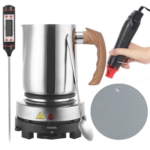 Kerzenherstellungsset mit heißer Platte für Erwachsene, Soja-Kerzen-Set mit Wachsschmelzwachs für Anfänger, Nachahmung Holzkrug, Heißluftpistole, Thermometer, von handysienda