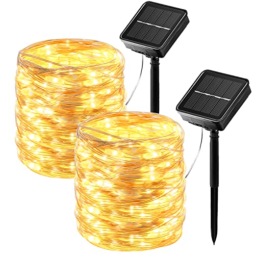 hangyiwei Solar LED Lichterkette Aussen Outdoor - 2x26M 240 LED Lichterkette Außen Solar Outdoor, 8 Modi IP65 Wasserdicht, Solarlichterkette Außen Wetterfest für Balkon,Garten,Camping von hangyiwei