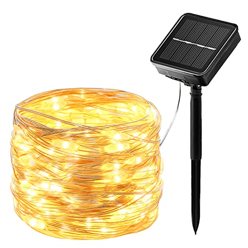 hangyiwei Solar Lichterkette Aussen - 17M 150 LED Lichterkette Außen Solar Outdoor - 8 Modi IP65 Wasserdicht KupferDraht Solarlichterkette Außen Wetterfest für Balkon Garten Party Hochzeit (Warmweiß) von hangyiwei