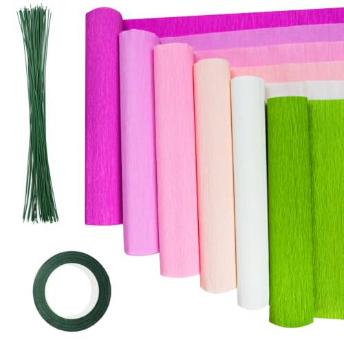 happylain Krepppapier-Blumen-DIY-Kits – 6 Rollen Krepppapierbögen, 50 Stück Blumen-Eisendraht, 25,4 cm x 2,4 m, 1 Rolle für Geburtstag, Party, Hochzeit, 57 Stück happylain Krepppapier-Blumen-DIY-Kits – 6 Rollen Krepppapierbögen, 50 Stück Blumen-Eisendraht, 25,4 cm x 2,4 m, 1 Rolle für Geburtstag, Party, Hochzeit, 57 Stück von happylain