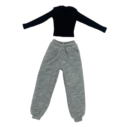 harayaa 1/6 Skala Weibliche Kleidung, handgefertigt, Actionfiguren Kleidung Kostüm Langarm gestrickt und Jogginghosen für 12 '' Zoll Puppe, Grau Und Schwarz von harayaa
