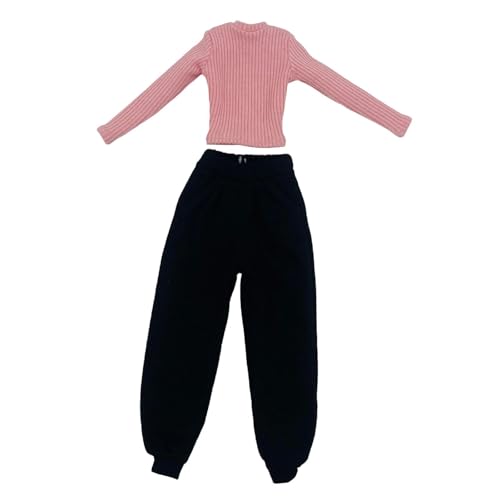 harayaa 1/6 Skala Weibliche Kleidung, handgefertigt, Actionfiguren Kleidung Kostüm Langarm gestrickt und Jogginghosen für 12 '' Zoll Puppe, Rosa Und Schwarz von harayaa