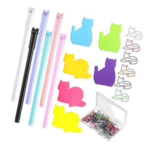 harayaa Katze geformte Briefpapierset 6 Stifte Praktische, tragbare, klebrige Pads, 6 Pads Haftnotizen 30 Papierclips für Heimarbeit harayaa Katze geformte Briefpapierset 6 Stifte Praktische, tragbare, klebrige Pads, 6 Pads Haftnotizen 30 Papierclips für Heimarbeit von harayaa