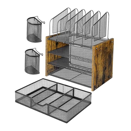 harayaa Schreibtisch-Organizer aus Netzstoff mit 4 Ebenen, Papierablage aus, 5 vertikale Aktenhalter für Akten, Gewerbe, Schreibwaren, Klassenzimmer, Und Schublade von harayaa