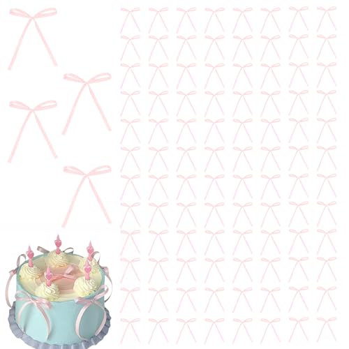 Harupink 100 Stück Schleife Tortendeko,Schleifen Dekorationen für Geburtstag,Torten Deko Cake Topper Geburtstag für Kindergeburtstag Babydusche Hochzeit Party Geschenkverpackungen(Rosa) von harupink