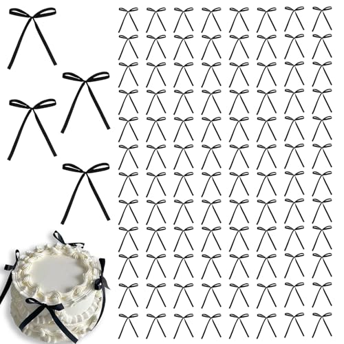 Harupink 100 Stück Schleife Tortendeko,Schleifen Dekorationen für Geburtstag,Torten Deko Cake Topper Geburtstag für Kindergeburtstag Babydusche Hochzeit Party Geschenkverpackungen(Schwarz) von harupink