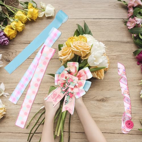 Harupink 4 Rollen Blumenband,Elegant Geschenkband Schleife satinband 6cm x 6m,Dekoband Floristenband für DIY Geschenkverpackung Außendekoration Partydekoration Der Valentinstag(B) von harupink