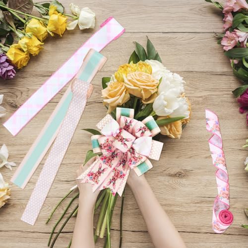 Harupink 4 Rollen Blumenband,Elegant Geschenkband Schleife satinband 6cm x 6m,Dekoband Floristenband für DIY Geschenkverpackung Außendekoration Partydekoration Der Valentinstag(C) von harupink