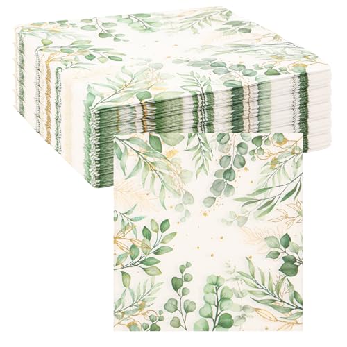 harupink 100 Stück Servietten Eukalyptus,Servietten Grün Servietten Hochzeit,Tisch Dekorationen Grün Anmut Eukalyptus papierserviette für Garten,Hochzeit,Party,Taufe(Quadrat 16.5×16.5cm) von harupink
