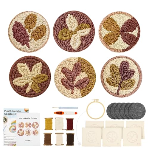 harupink 6-teiliges Punch Needle Untersetzer Set, DIY Stickset für Anfänger, Kinder und Erwachsene mit Mustern, Werkzeuge, Garne, Schere, Anleitungen für Kunsthandwerk liefert von harupink
