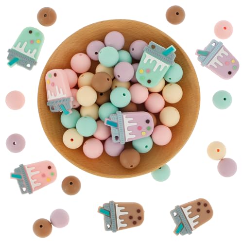 harupink Perlen für Armbänder, Mini Perlenset Charm Enthalten 50 Bunte Silikon Fokalperlen, 8 Milchtee silikonperlen,für Weihnachten DIY Bracelet Making Kit, Partys, Feiertage harupink Perlen für Armbänder, Mini Perlenset Charm Enthalten 50 Bunte Silikon Fokalperlen, 8 Milchtee silikonperlen,für Weihnachten DIY Bracelet Making Kit, Partys, Feiertage von harupink