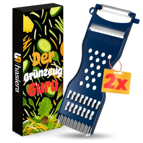 hasiera Der Grünzeug Guru 6-in-1 Gemüseschneider & Sparschäler – Gemüsehobel, Julienneschneider, Reibe Edelstahl & Kartoffelschäler, ideal für Obst & Gemüse (2 Stück) von hasiera