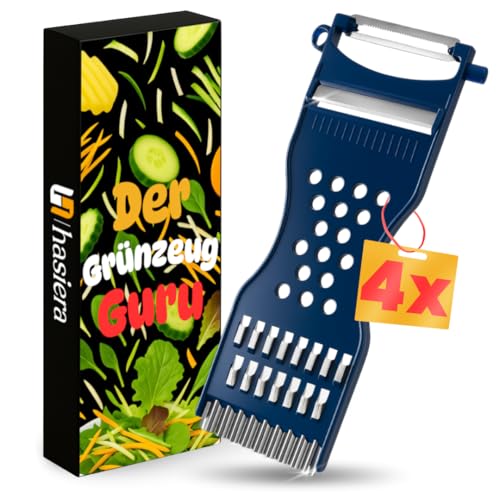 hasiera Der Grünzeug Guru 6-in-1 Gemüseschneider & Sparschäler – Gemüsehobel, Julienneschneider, Reibe Edelstahl & Kartoffelschäler, ideal für Obst & Gemüse (4 Stück) von hasiera