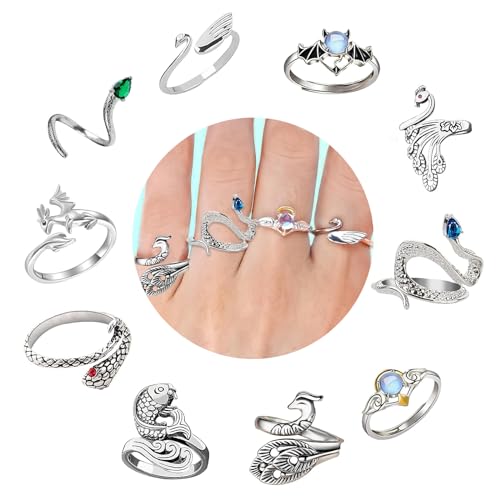 10 Stück Häkelringe Einstellbare Strickschlaufe Finger Garn Führung Geflecht Spannung für Häkeln Zubehör Crafts Snake Shaped Ring für Frauen (Style 2) von hautllaif