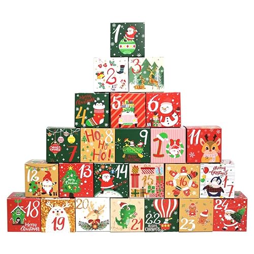 haweeli Adventskalender zum Befüllen: 24 Geschenktüten– Weihnachten Papiertüten Geschenkbox für Süße Tüten Kekstüten Süßigkeiten 7 * 7 * 7CM von haweeli