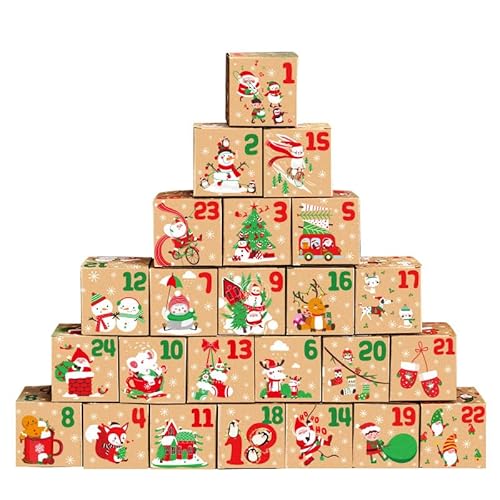 haweeli Adventskalender zum Befüllen: 24 Geschenktüten– Weihnachten Papiertüten Geschenkbox für Süße Tüten Kekstüten Süßigkeiten 7 * 7 * 7CM von haweeli