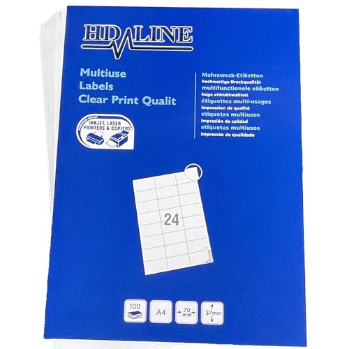 Hd-line Adressetiketten 1 Packungen, 100 Blatt, 70 x 37 mm, 2400 Stück, Selbstklebend, Bedruckbar, Matt, blanko Papier Adressaufkleber Etiketten, Universal, 24 pro A4 Bogen, weiß Hd-line Adressetiketten 1 Packungen, 100 Blatt, 70 x 37 mm, 2400 Stück, Selbstklebend, Bedruckbar, Matt, blanko Papier Adressaufkleber Etiketten, Universal, 24 pro A4 Bogen, weiß von hd-line