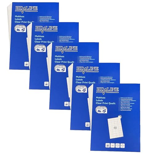 Hd-line Universal Etiketten 5 Packungen, 52,5 x 29,7 mm, 100 Blatt, 20000 Stück, selbstklebend, bedruckbar, matt, blanko Papier Klebeetiketten Aufkleber, 40 pro A4 Bogen, weiß Hd-line Universal Etiketten 5 Packungen, 52,5 x 29,7 mm, 100 Blatt, 20000 Stück, selbstklebend, bedruckbar, matt, blanko Papier Klebeetiketten Aufkleber, 40 pro A4 Bogen, weiß von hd-line
