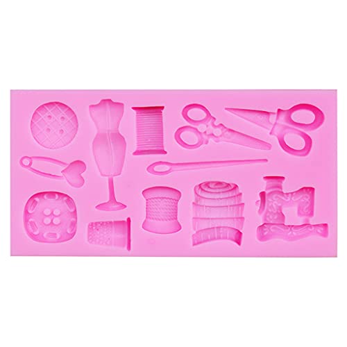 hdhuad 1 Packung Schere Knopf Nähen Designer Kleidung Silikonform Hochzeitstorte Rand Fondant Kuchen Dekorieren Tonformen DIY, Rosa, Approx. 4.25x2.28inch(10.8x5.8cm) von hdhuad