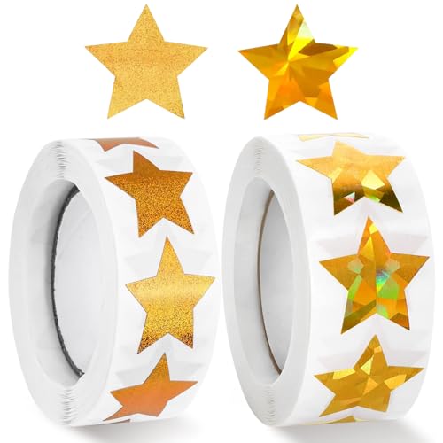 1000 Stück Gold Sterne Aufkleber, Selbstklebende Sterne Aufkleber Glitzer Klein 2,5cm für Kinder Belohnungen, Lehrer, DIY Scrapbooking, Weihnachten Deko, Party, und Klassenzimmer Zubehör von heavenlife