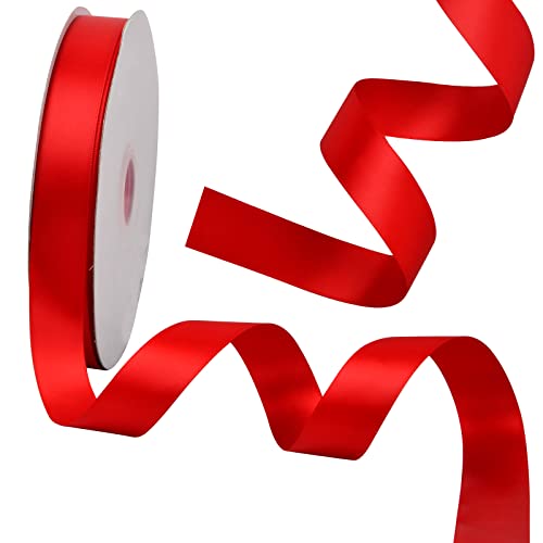91m Satinbänder Seidenband, 25mm Breit Geschenkband Regenbogen Band, Dekoband Schleifenband Stoffband für Hochzeit Party Weihnachten Basteln Auto Dekoration (Rot) von heavenlife