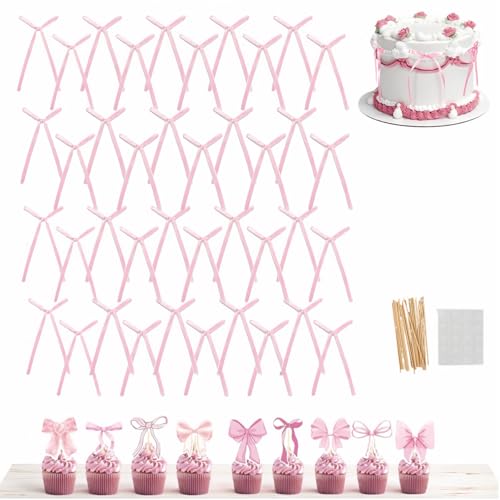58 Stück Torten Deko, Tortendeko mit Rosa Schleifen, Cupcake-Topper für Geburtstag, Hochzeit, Babyparty, 40 Bänder + 18 Karten, für Basteln, Geschenk Deko 58 Stück Torten Deko, Tortendeko mit Rosa Schleifen, Cupcake-Topper für Geburtstag, Hochzeit, Babyparty, 40 Bänder + 18 Karten, für Basteln, Geschenk Deko von heavenlife