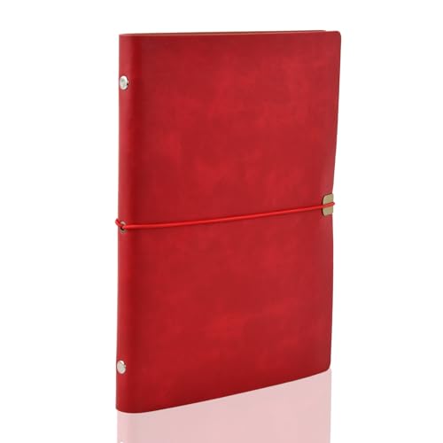 PU Leder Notizbuch A5, Vintage Notizbuch Nachfüllbar, Notizbuch A5 Liniert Leder 80 Seiten, 6-Ring A5 Notizbuch Refillable Binder für Notizen, Planung, Studium (Rot) von heavenlife