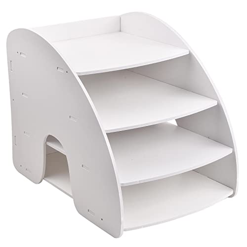 Schreibtisch Organizer Ablage aus Holz, Briefablage Desktop-Aktenhalter, A4 Papiersortierer Dokumentenhalter, 4 Etagen Büro Aktenaufbewahrung fü Schule Zuhause, 34 x 24,5 x 27 cm (Weiss) von heavenlife