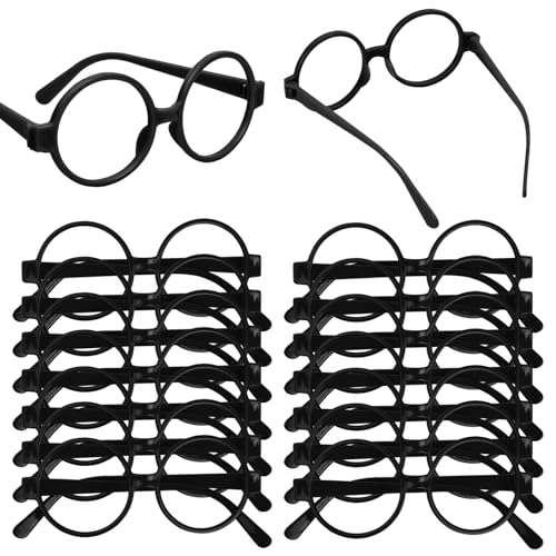 heavenlife 16 Stück Zauberer Runde Gläser, Wizard Brille Keine Objektive, Kunststoff Rahmen Brillen für Halloween Maskerade Cosplay Geburtsta Magier Mottopartys(Schwarz) von heavenlife