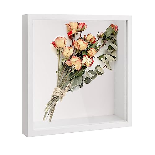 heavenlife 3D Bilderrahmen, Tiefer 3D Objektrahmen, Schattenbox Vitrine mit Transparente Acrylplatte Rahmen, Hölzern 3D Rahmen für Medaillen Foto Erinnerungsstücke Blumen (Weiß 22x22cm) von heavenlife