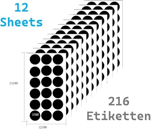Gewürzetiketten-Set Blanko Rund (216 Stück) Selbstklebend & minimalistisch - Aufkleber Gewürze-Etiketten (Gewürzetiketten - Blanko - Schwarz) von heavenly kitchen