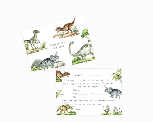 heeaven 10x Dino Einladung Kindergeburtstag | Einladung mit Dinos | Geburtstagseinladungen Junge | DIN A6 von heeaven