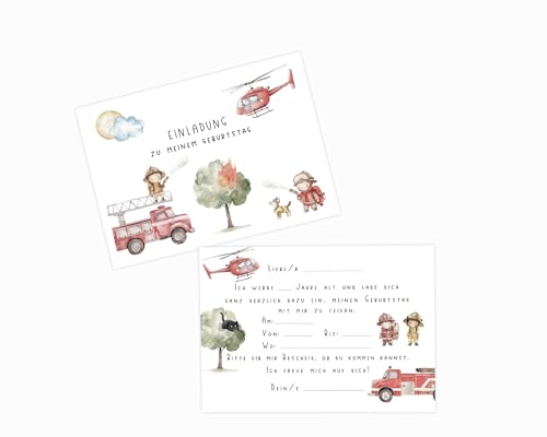 heeaven 10x Feuerwehr Einladungskarten Kindergeburtstag | Einladung für Kinder | Feuerwehreinladungen | Einladung Feuerwehr | DIN A6 von heeaven