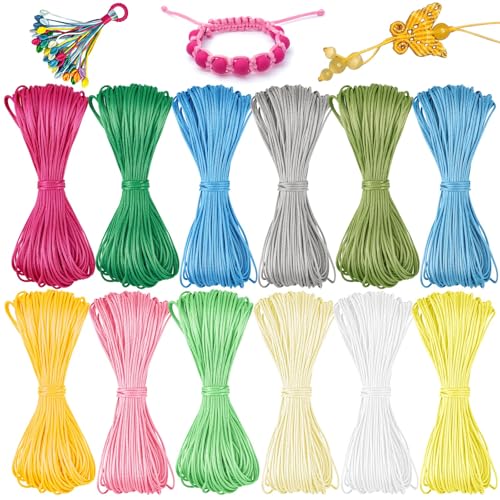 12 STK Nylonschnur Für Armbänder,Armband Schnur Für Perlen,Perlgarn Für Freundschaftsbänder 1,5mm,Satinkordel Nylonfaden Für Armbänder Knüpfen,Nylonband Für Schmuck Halsketten Handwerk (20M Je Farbe) von heedpeiur