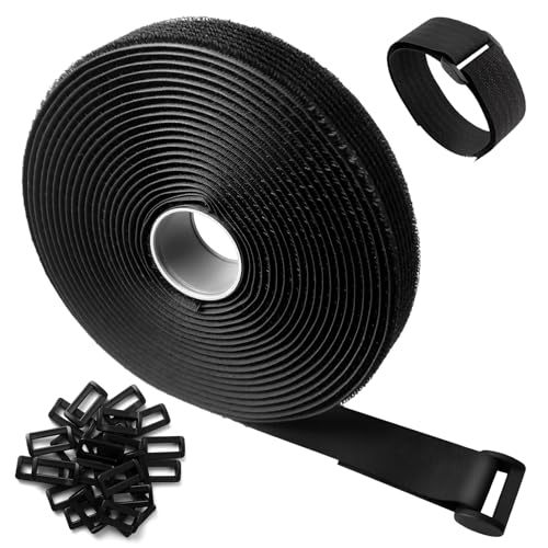 5m Klettband 25mm Klettverschluss band mit 25 Metallschnallen, verstellbare Befestigungskabelgurte, zuschneidbarer Cinch-Gurt, 2,5 cm breit (5m*25mm) von heekim