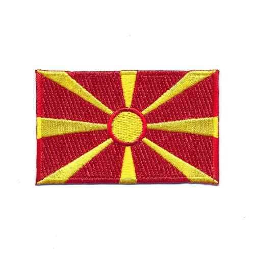 40 x 25 mm Republik Nordmazedonien Flagge Europa Patch Aufnäher Aufbügler 1199 A von hegibaer