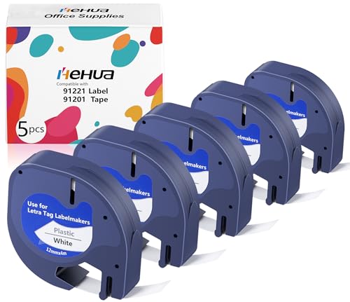 5x Hehua 91221 Kompatibel für Dymo LetraTag Etikettenband 12mm x 4m Bänder 91221 91201 S0721610 für Letratag xr Etikettenband LT100H LT110T LT100T QX50 XR XM 2000 Plus 200B von hehua