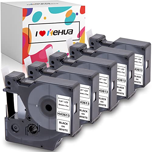 Hehua 43613 Kompatibel mit Dymo d1 6mm Etikettenband, Ersatz für Dymo 43613s S0720780 6mm x 7m für LabelManager 160 280 210D 420p pnp Labelpoint 150 200 LabelWriter 450 Duo (5 Pack) von hehua