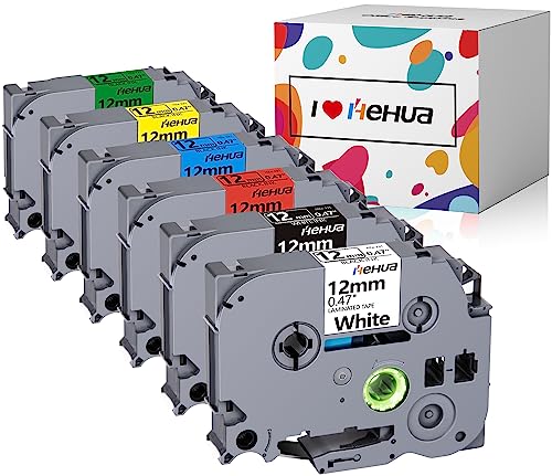 6x Hehua Kompatible für Tz Tape 12mm 0,47 Schriftband Tze-231 Tze-431 Tze-531 Tze-631 Tze-731 Tze-335, Kompatible met Brother P-Touch Bänder H105 H101gb H107 H100 H75 1010 1280 D400 D200 (12mm x 8m) von hehua