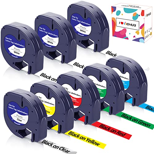 8 X Hehua Kompatible für Dymo LetraTag Etikettenband 12mm x 4m für Dymo Etikettenband 16951 91221-91225 für Dymo Letratag Xr Etikettenband LT100H LT110T LT100T QX50 200B XR XM 2000 Plus von hehua